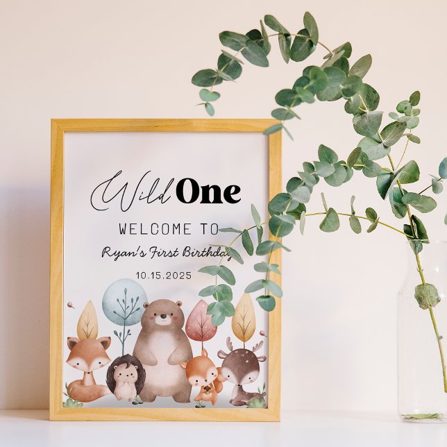Cute Vild One Forest Woodland Animals Birthag Poster (Skapare uppladdad)