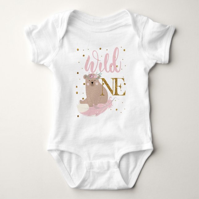 Cute Vild One Girl Glitter T Shirt (Framsida)