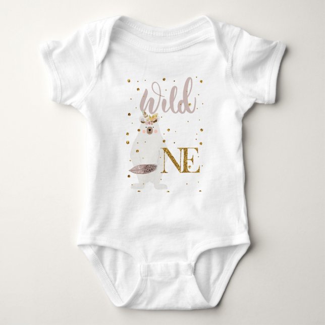 Cute Vild One Girl Glitter White Bear T Shirt (Framsida)