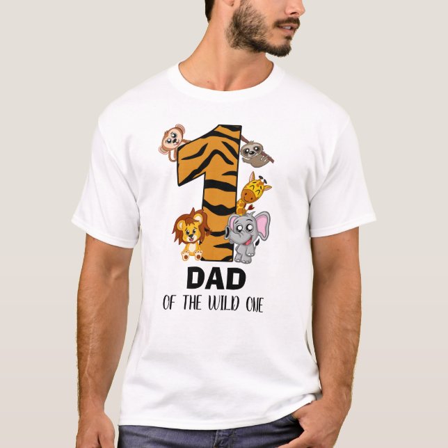 Cute Vild One Jungle Animal Safari Zoo Pappa T-Shi T Shirt (Framsida)
