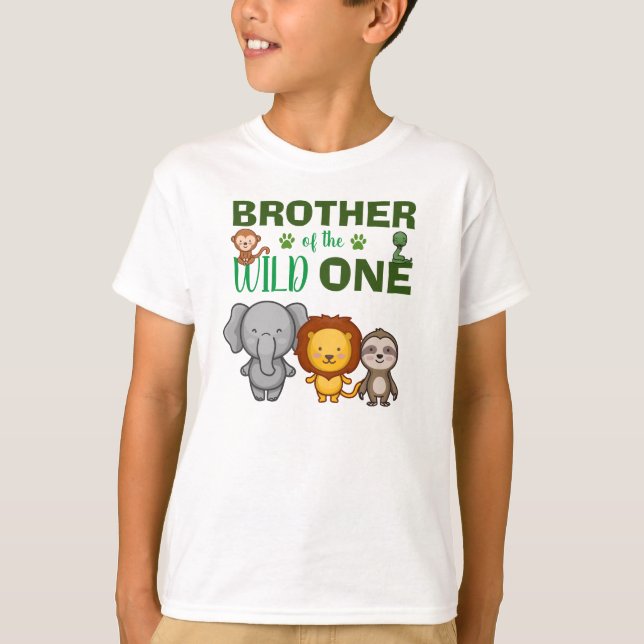 Cute Vild One Jungle Safari Animal Brother Zoo T Shirt (Framsida)