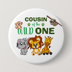 Cute Vild One Jungle Safari Animal Cousin Zoo Knapp