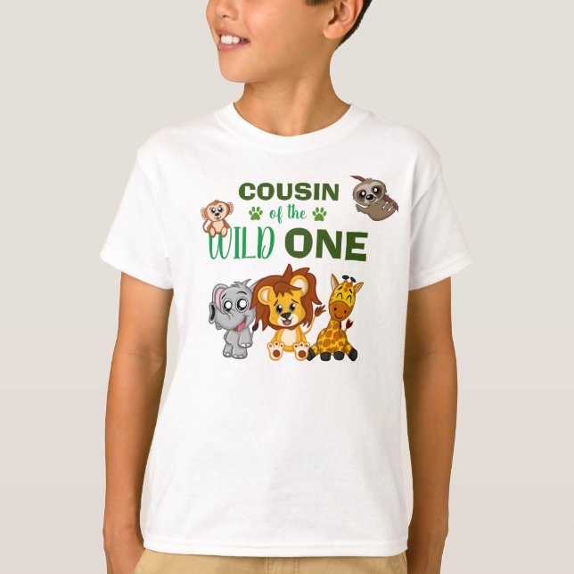 Cute Vild One Jungle Safari Animal Cousin Zoo T Shirt (Framsida)