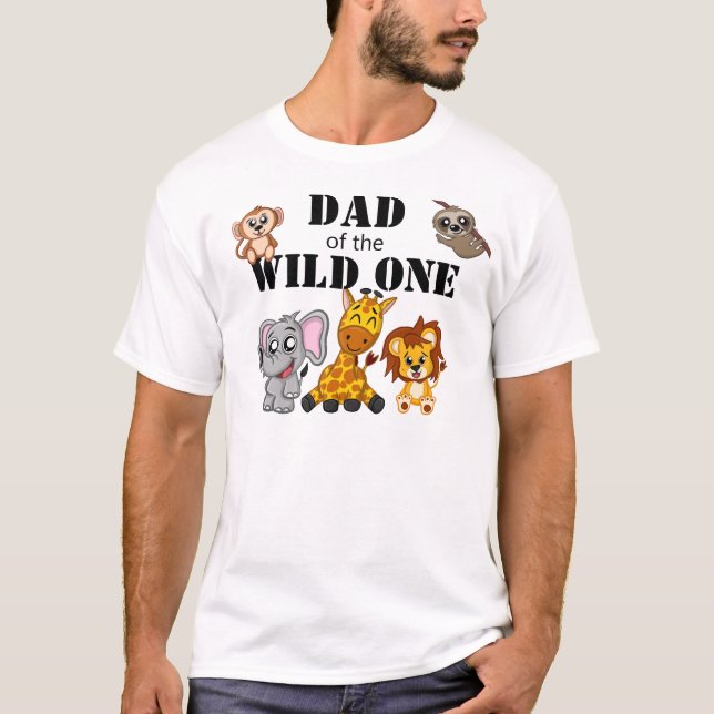 Cute Vild One Jungle Safari Animal Pappa T Shirt (Framsida)