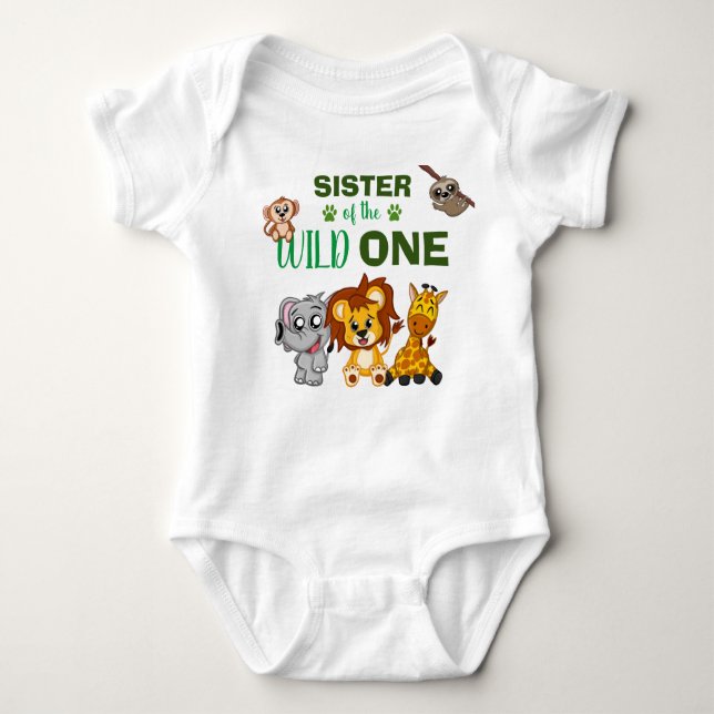 Cute Vild One Jungle Safari Animal Sister Zoo T Shirt (Framsida)