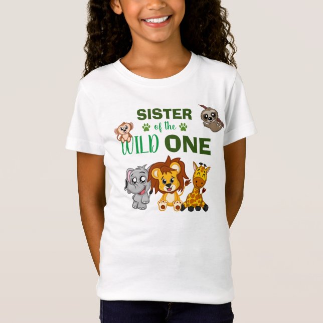 Cute Vild One Jungle Safari Animal Sister Zoo T Shirt (Framsida)
