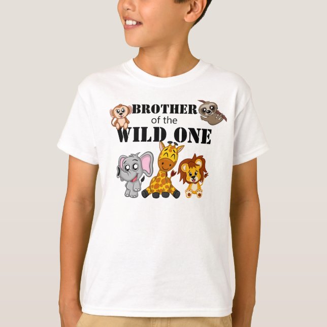 Cute Vild One Jungle Safari Animal Zoo Brother T Shirt (Framsida)