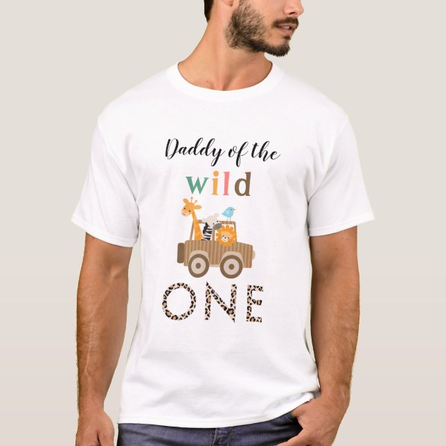 Cute Vild One Jungle Safari Animals pappa T Shirt (Framsida)