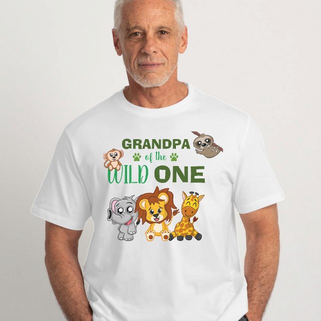 Cute Vild One Jungle Safari Zoo Animal Grandpa T Shirt (Cute Wild One Birthday Shirt for Grandpa! Great for a first birthday themed party!)