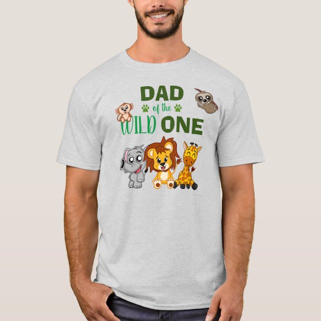 Cute Vild One Jungle Safari Zoo Animal Pappa T-Shi T Shirt (Framsida)