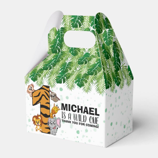 Cute Vild One Safari Jungle Animals första födelse Presentaskar (Framsidan Sidan)