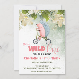 Cute Vild One Safari porcupine Cycle 1st Birthday Inbjudningar