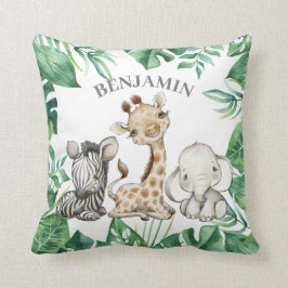 Cute Vild Safari Jungle Animals Greenery Kudde
