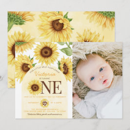 Cute Vild Solrossen blir 1:a födelsedagen Party Inbjudningar