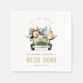 Cute Vild Tropical Jungle Animals in Car Birthday Pappersservett