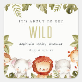 Cute Vild Tropical Safari Animals Baby Shower Fyrkantigt Klistermärke