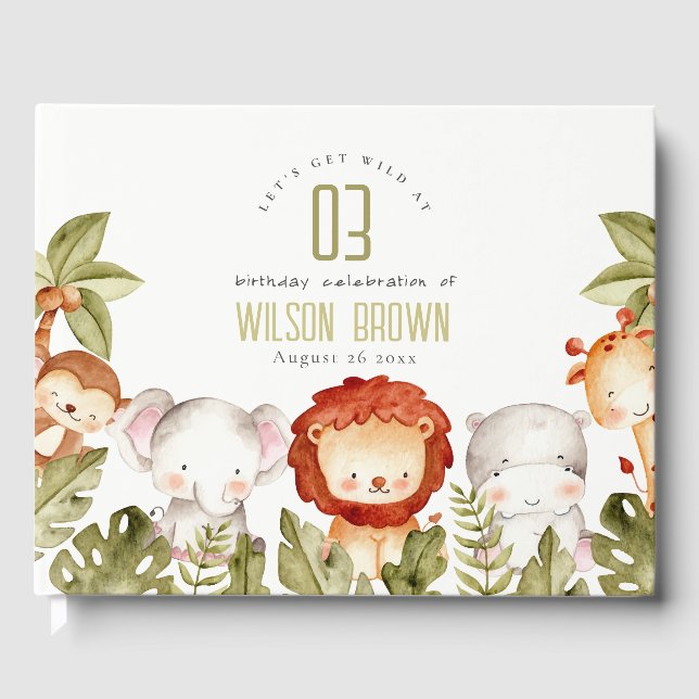 Cute Vild Tropical Safari Animals Barns födelsedag Gästböcker (Framsida)