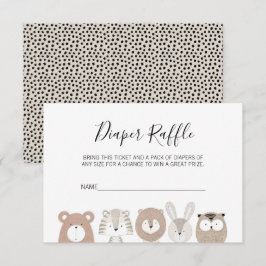 Cute Vilda djur Baby Shower Diaper Raffle Biljett Inbjudningar