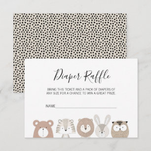 Cute Vilda djur Baby Shower Diaper Raffle Biljett Inbjudningar