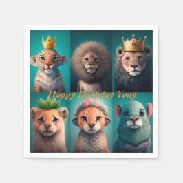 Cute vilda djur bär blått krona pappersservett