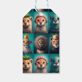 Cute vilda djur bär blått krona presentetikett