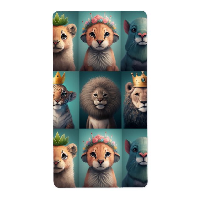 Cute vilda djur bär krona blå märkre fraktsedel (Framsidan)