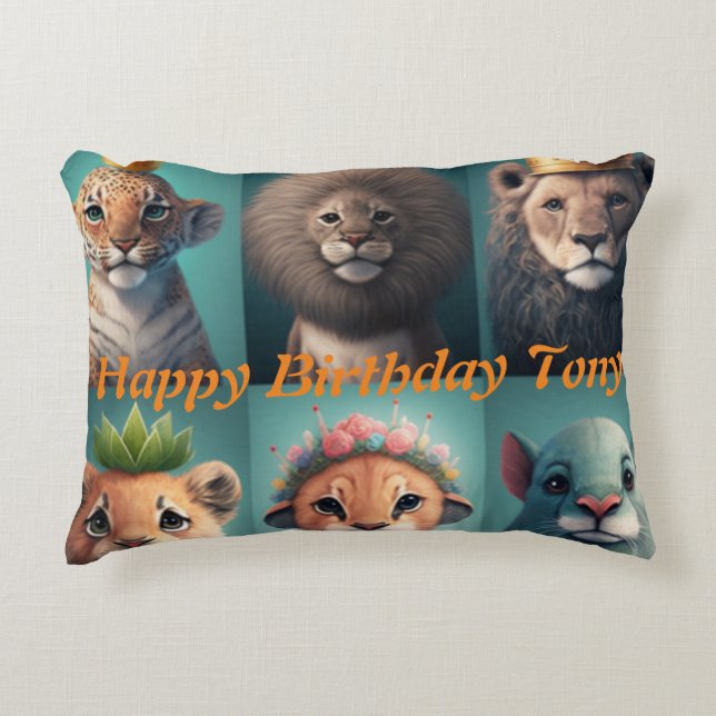 Cute vilda djur bär krona blå runda pelare prydnadskudde (Framsidan)