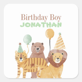 Cute Vilda djur Birthday Fyrkantigt Klistermärke