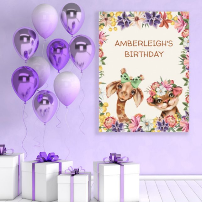 Cute Vilda djur Giraffe Tiger Girl Birthday Poster (Skapare uppladdad)