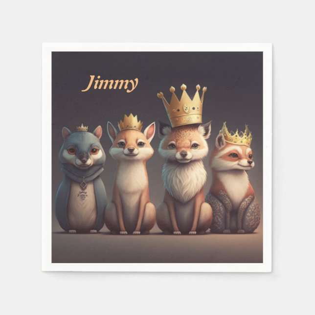 Cute vilda djur på krona pappersservett (Framsidan)