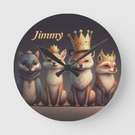 Cute vilda djur på krona rund klocka