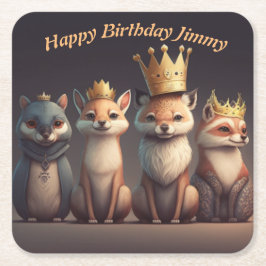 Cute vilda djur på krona underlägg papper kvadrat