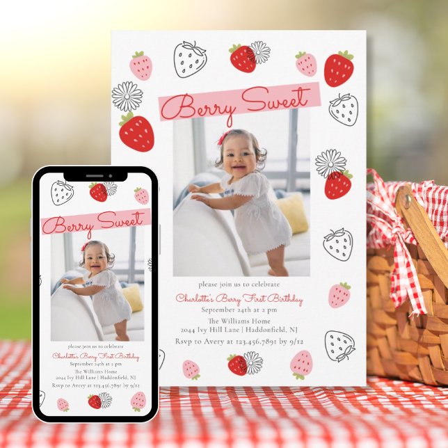 Cute vilket år som helst Foto Berry Sweet Birthday Inbjudningar (Skapare uppladdad)