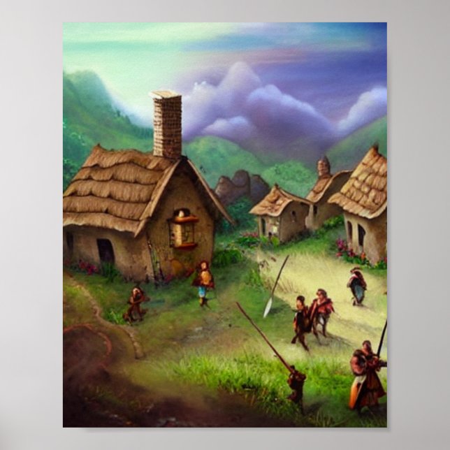 Cute Village Digital Art Poster (Framsidan)