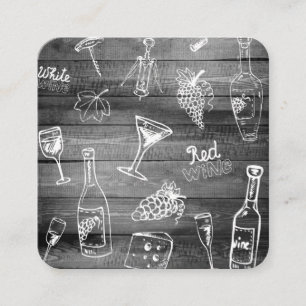 Cute Vin Illustrations and Wood Panel Black White Fyrkantigt Visitkort