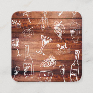 Cute Vin Illustrations och Wood Panel Rustic Fyrkantigt Visitkort