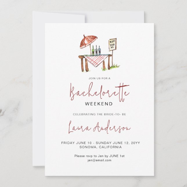 Cute Vin-smaktråd Bachelorette helg Inbjudningar (Framsida)