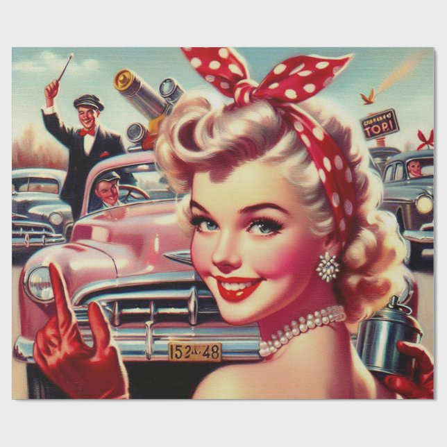 Cute Vintage 1950-talets flicka Presentpapper (Platt)