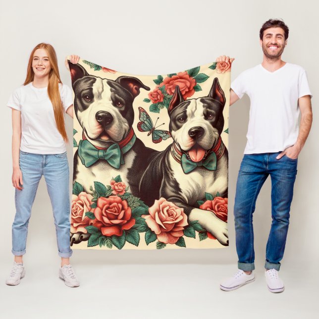 Cute Vintage American Pit Bull Terrier Fleecefilt (På plats)
