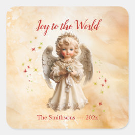 Cute Vintage Angel-jul Fyrkantigt Klistermärke
