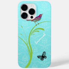 Cute Vintage Aqua Damask Colorful Bird Butterfly