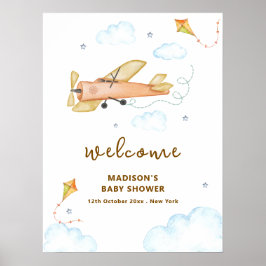 Cute Vintage Aviator Airplane Baby Shower Welcome Poster