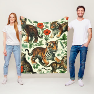 Cute Vintage Baby Tiger Sömlös Fleecefilt