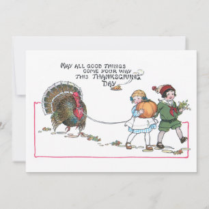 Cute Vintage Barn med Thanksgiving Turkiet Julkort