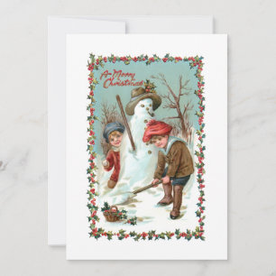 Cute Vintage Barn och Snögubbe Julkort