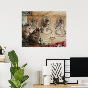 Cute Vintage Beatrix Potter 5 Möss Sying Nursery Poster