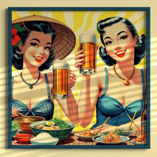Cute Vintage Beer Girls Poster
