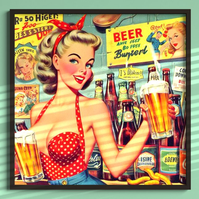 Cute Vintage Beer Pin up Poster (Skapare uppladdad)