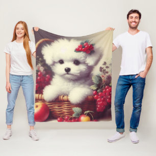 Cute Vintage Bichon Frisé Painting Fleecefilt