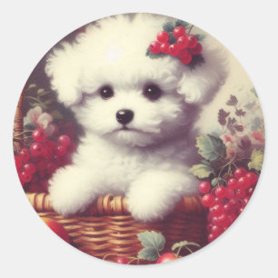 Cute Vintage Bichon Frisé Painting Runt Klistermärke